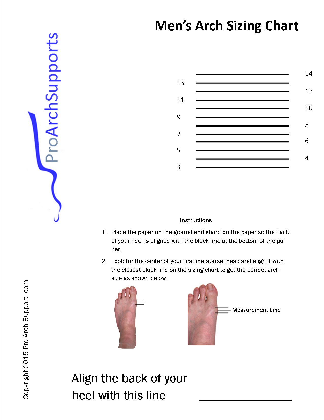 Arch Sizing Chart for Men ProArchSupports